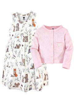 hudson baby Hudson Baby Infant and Toddler Girl Cotton Dress and Cardigan Set Enchanted Forest, 3-6 Months  - Image 2