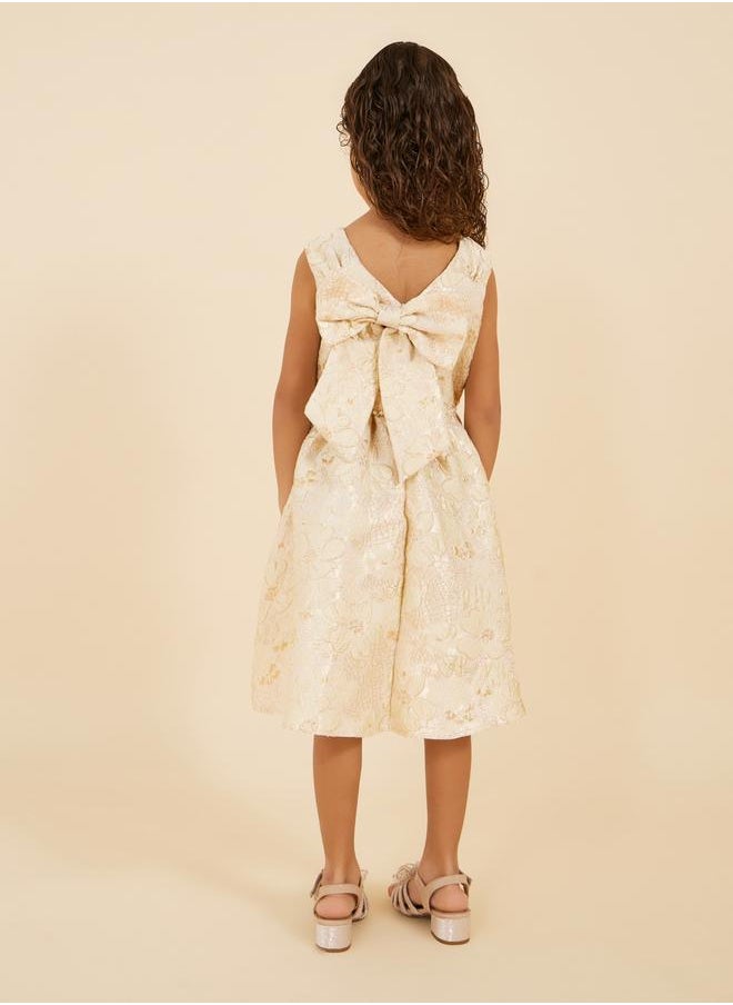 Styli Jacquard Faux Pearl Embellished Sleeveless Dress  - Image 4