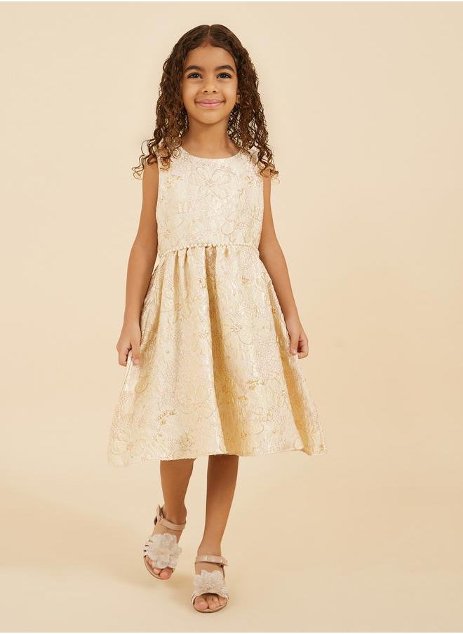 Styli Jacquard Faux Pearl Embellished Sleeveless Dress  - Image 1