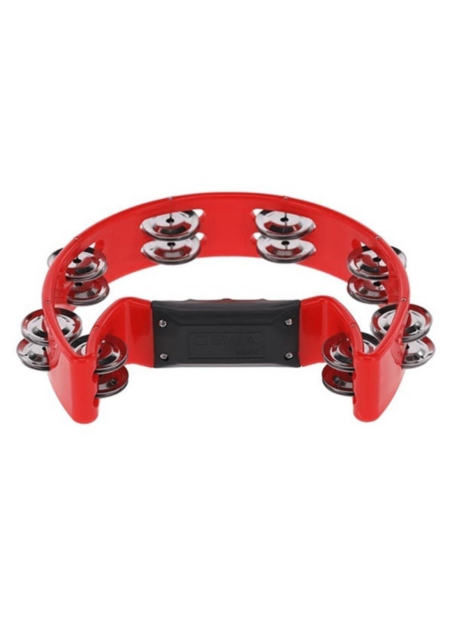 Half Moon Tambourine Handheld Bell Shaker Handbell Rattle Rhythm Hand Percussion Instrument with Double Row of 16x Steel Jingle Pair & Ergonomic Grip for Band Party Concert School Church - Image 2