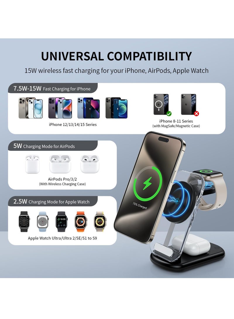 General 2025 Version 3 in 1 iPhone Charging Station for A pple Devices,Foldable Wireless Travel Mag-Safe Charger Stand  - Image 2