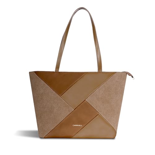 Carriall Estelle Vegan Leather Tote bag | Stylish Casual Shoulder Bag with Wallet purse, Secure Zip Pockets – Structured Handheld Everyday Office Handbag for women & girls (Brown) - Image 1