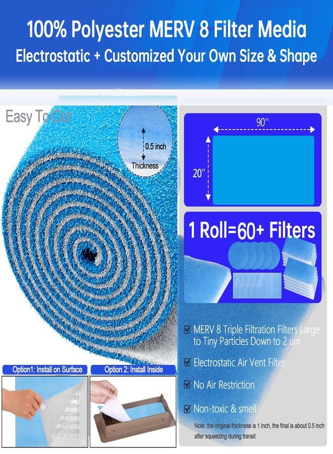 Demiwise Air Vent Filters,20''x90''Cut to Fit Air Filter Material (80+Filters),MERV 8 Electrostatic Air Vent Filter for Home Floor, Grilles, Ceiling, HVAC Furnace Vents, With 48PCs Adhesive Hook Tape - Image 3