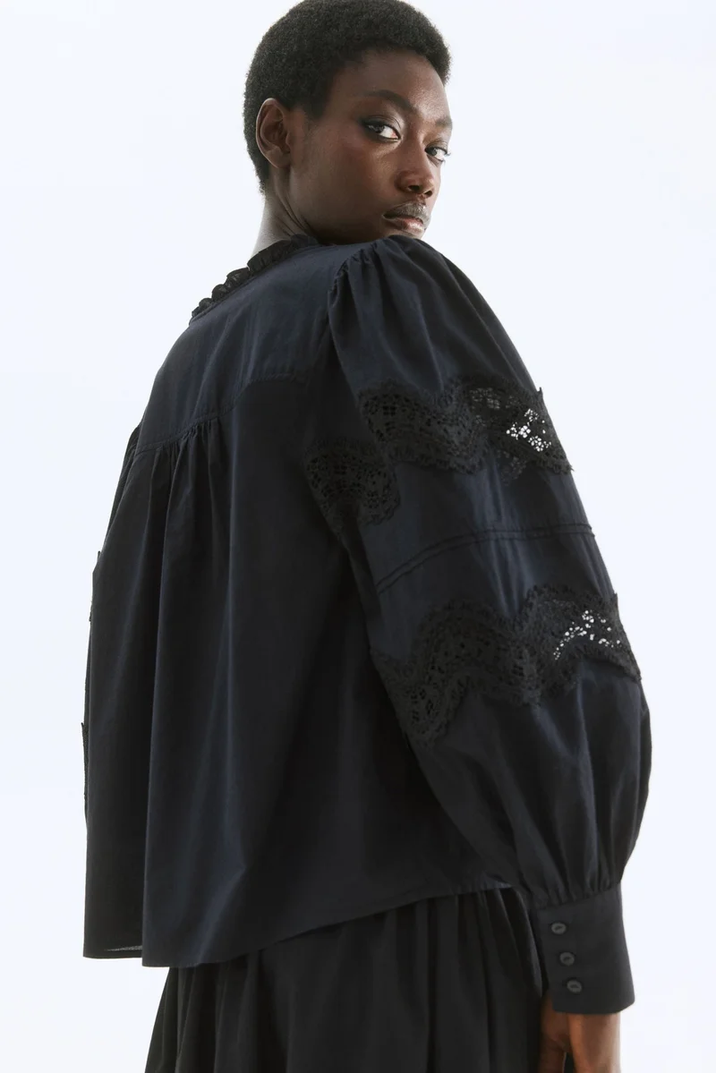 H&M Lace-inset cotton blouse