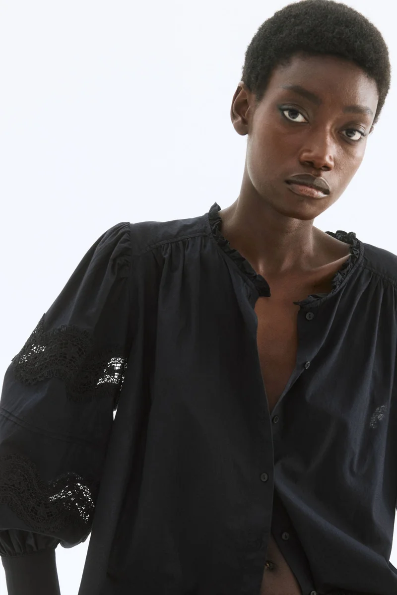 H&M Lace-inset cotton blouse