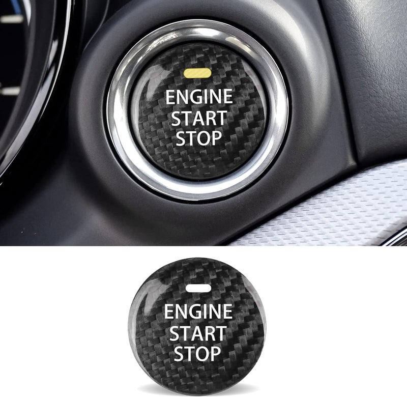 ANFOKAS Compatible with Mazda 3 6 CX-3 CX-5 CX-9 MX-5 Miata Accessories Real Carbon Fiber Sporty Car Keyless Engine Start Stop Push Button Cover Trim Sticker -Black - Image 1