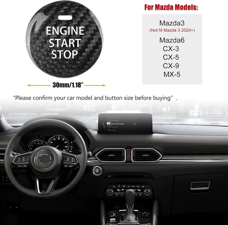 ANFOKAS Compatible with Mazda 3 6 CX-3 CX-5 CX-9 MX-5 Miata Accessories Real Carbon Fiber Sporty Car Keyless Engine Start Stop Push Button Cover Trim Sticker -Black - Image 3