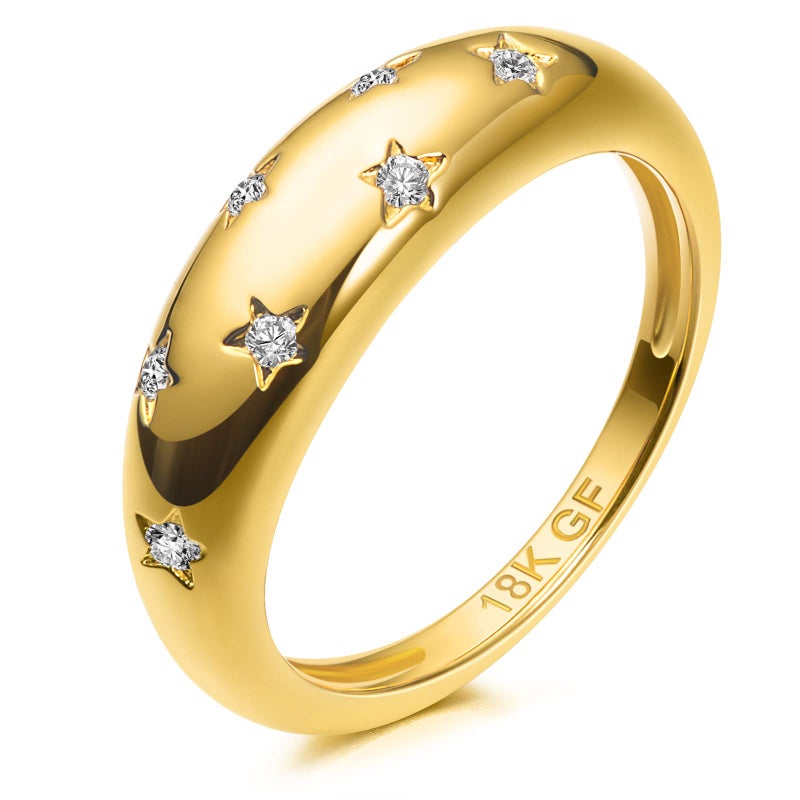 AllenCOCO Chunky Gold Plated Rings for Women, Trendy Cubic Zirconia 14k Gold Filled Stackable Rings - Image 1