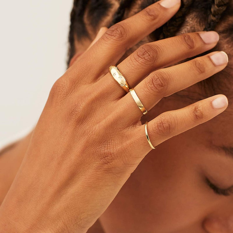 AllenCOCO Chunky Gold Plated Rings for Women, Trendy Cubic Zirconia 14k Gold Filled Stackable Rings - Image 4
