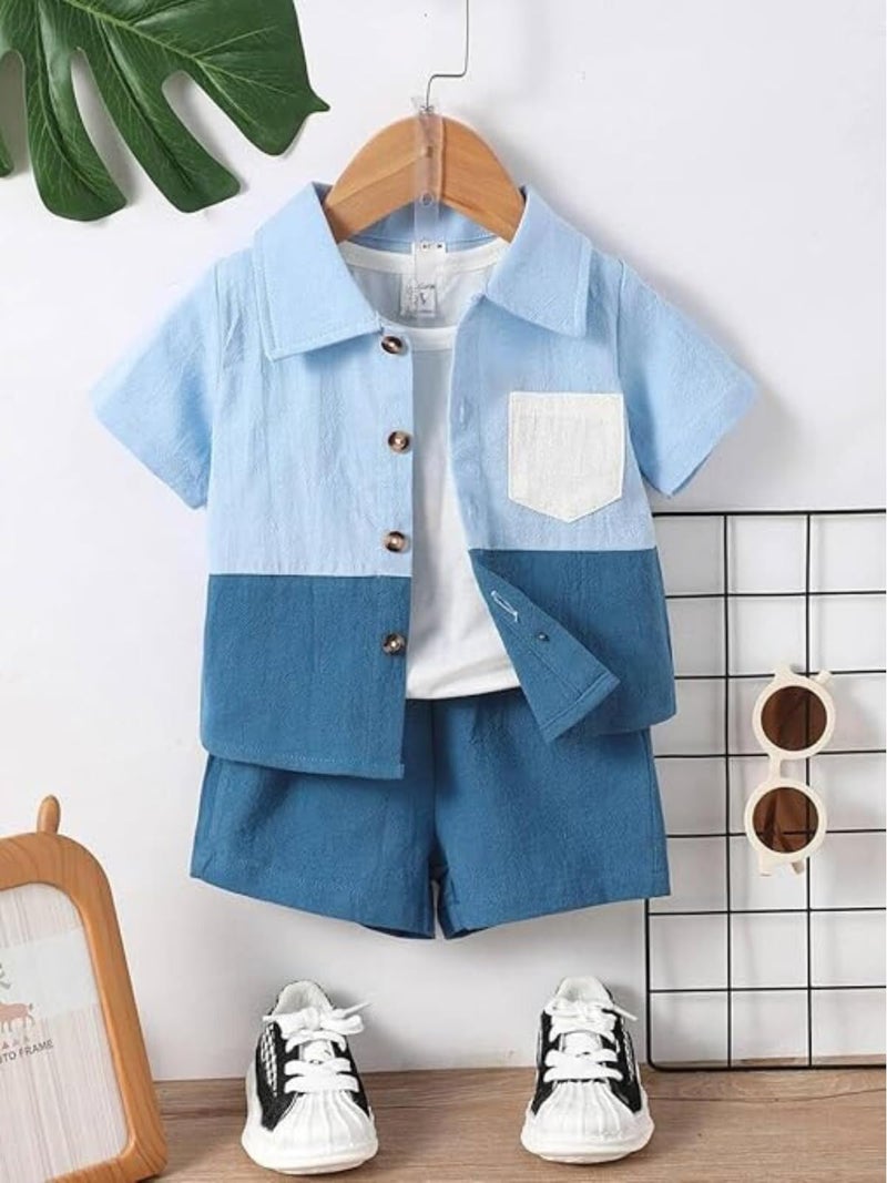 URBAN OX Boys Poly Cotton Solid Stylish Co-Ords Set | Multi-Color Shorts & Shirt | Comfortable Wear (Blue, 3-4 Years) - Image 2