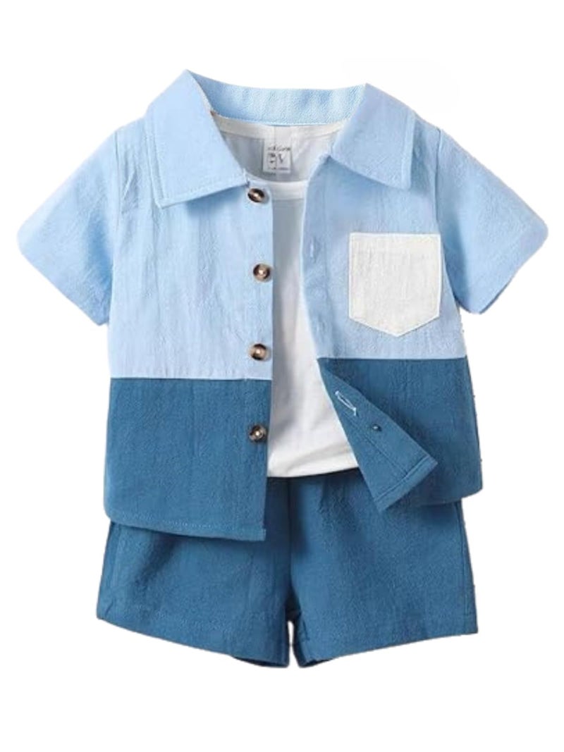 URBAN OX Boys Poly Cotton Solid Stylish Co-Ords Set | Multi-Color Shorts & Shirt | Comfortable Wear (Blue, 3-4 Years) - Image 1