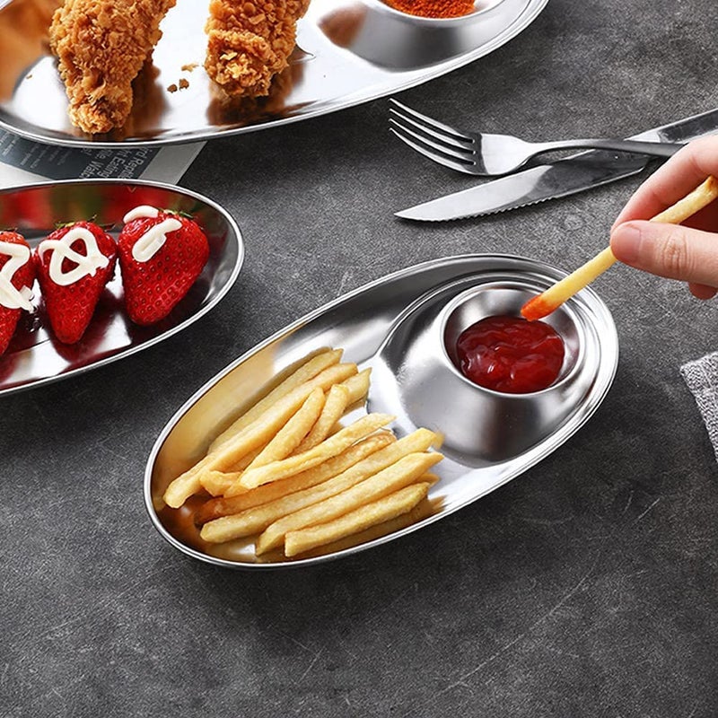 RASOFAB ZWERLIN Stainless Steel Snack Plate, Condiment Divided Tray, Sauce Dish for Dinner Snack and Salad, Tomato Sauce - Image 1