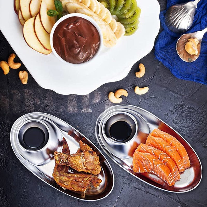RASOFAB ZWERLIN Stainless Steel Snack Plate, Condiment Divided Tray, Sauce Dish for Dinner Snack and Salad, Tomato Sauce - Image 5
