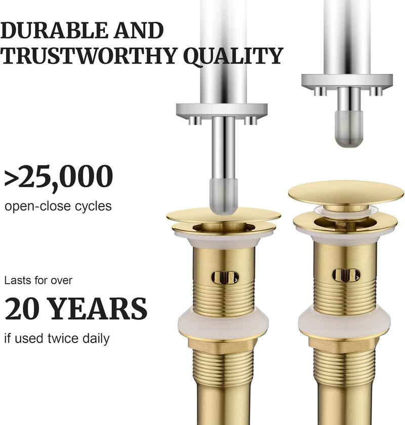 Ultimate Unicorn Pop up Sink Drain Stopper with Overflow Brushed Gold for Bathroom Vessel Vanity Sink Art Basin, Big Cap Sink Drain with Overflow, Metal Pop-up Drain Strainer with Detachable Basket Stopper - Image 5