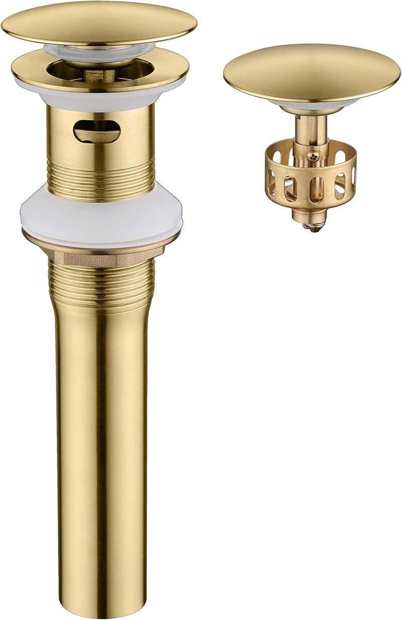 Ultimate Unicorn Pop up Sink Drain Stopper with Overflow Brushed Gold for Bathroom Vessel Vanity Sink Art Basin, Big Cap Sink Drain with Overflow, Metal Pop-up Drain Strainer with Detachable Basket Stopper - Image 1