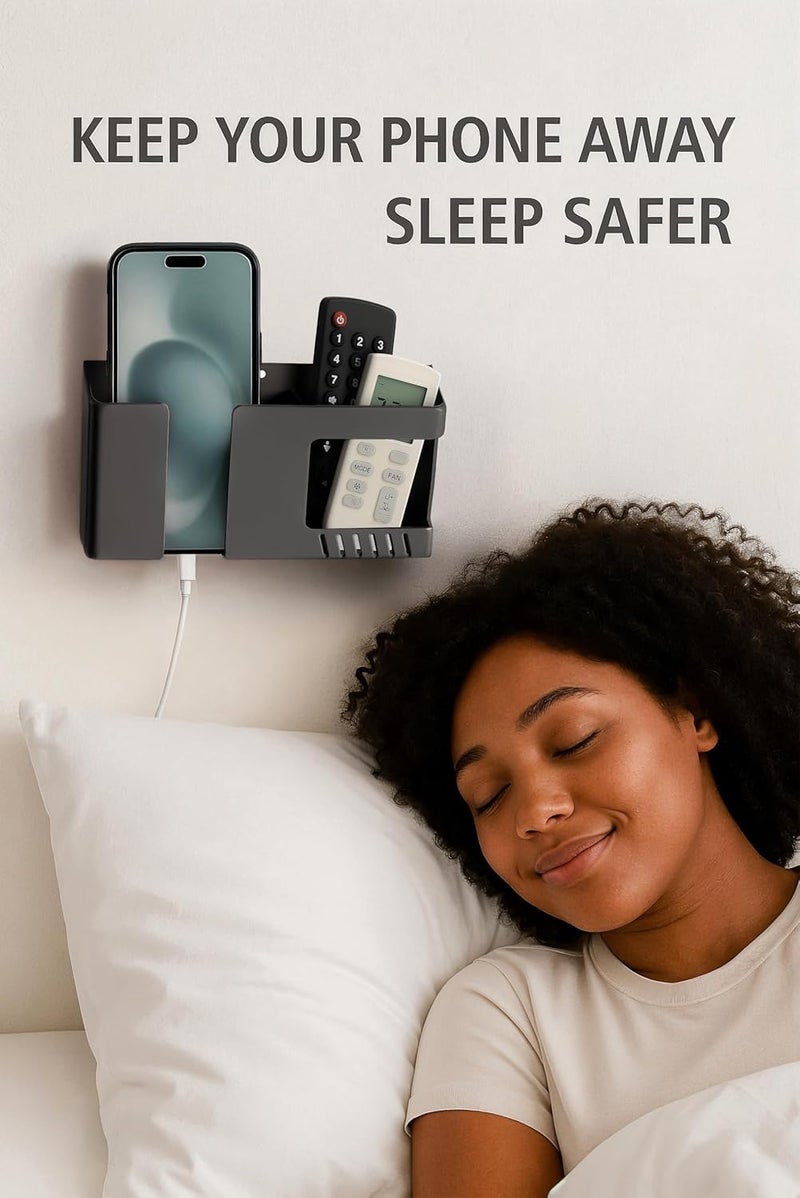 WALLVIEW TECH Wall Mobile Holder Multi-Purpose Mobile Stand For Wall Remote Holder&Mobile Charging Stand,Wall Phone Holder Kitchen Organizer Rack Wall Mounted Useful Gadget For Smartphones -(Black) - Image 2