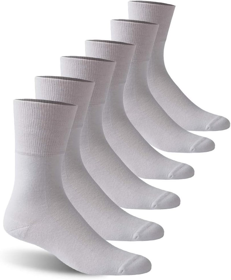 Facool Facool Unisex Diabetic Cotton Crew Socks, Men Women Loose Top Moisture Wicking Diabetes Wellness Socks Fit for Better Circulation,Diabetes,Neuropathy,Swelling,Supersoft, 6 Pairs White X-Large