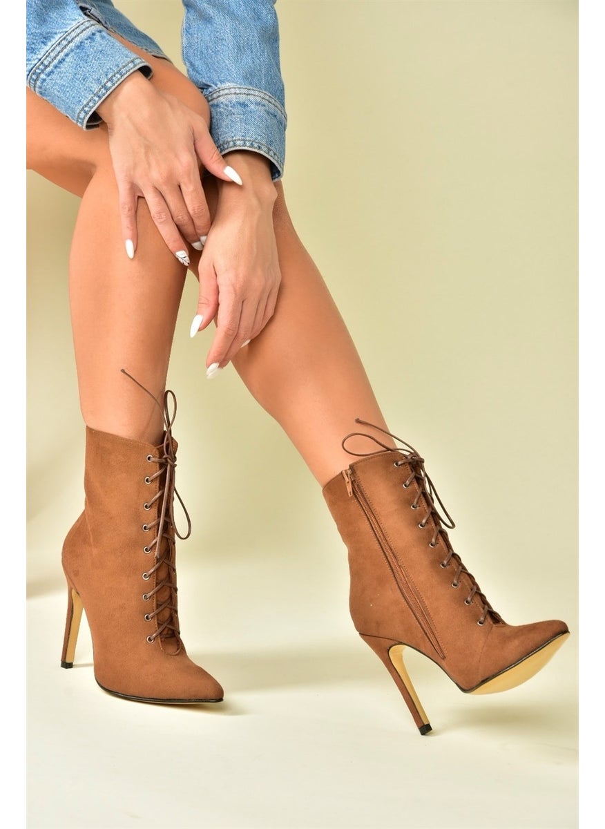 Fox Shoes - Tan Suede Thin High Heels Women's Boots L372493502 - Image 1
