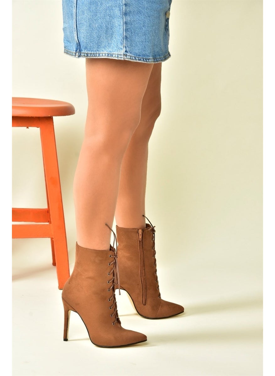 Fox Shoes - Tan Suede Thin High Heels Women's Boots L372493502 - Image 1