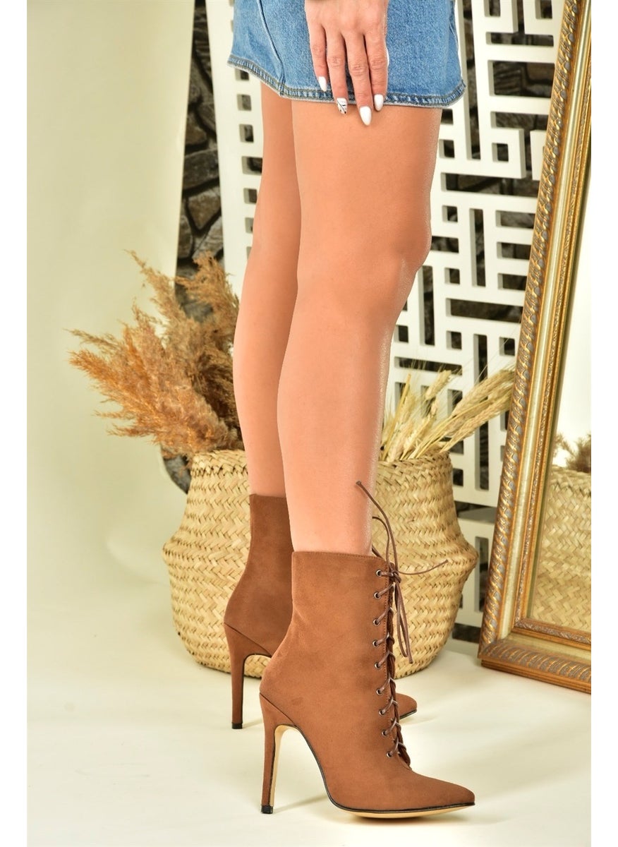 Fox Shoes - Tan Suede Thin High Heels Women's Boots L372493502 - Image 1