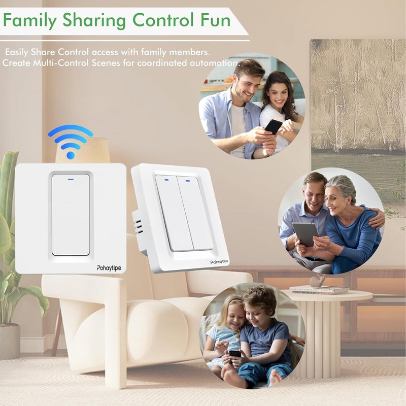 Pohaytipe Smart Push Button Switch, White Smart Panel: Wi-Fi, App & Voice Control (works with Alexa/Google Home), Timer, Countdown, Scene Control (White 1 Gang) - Image 4