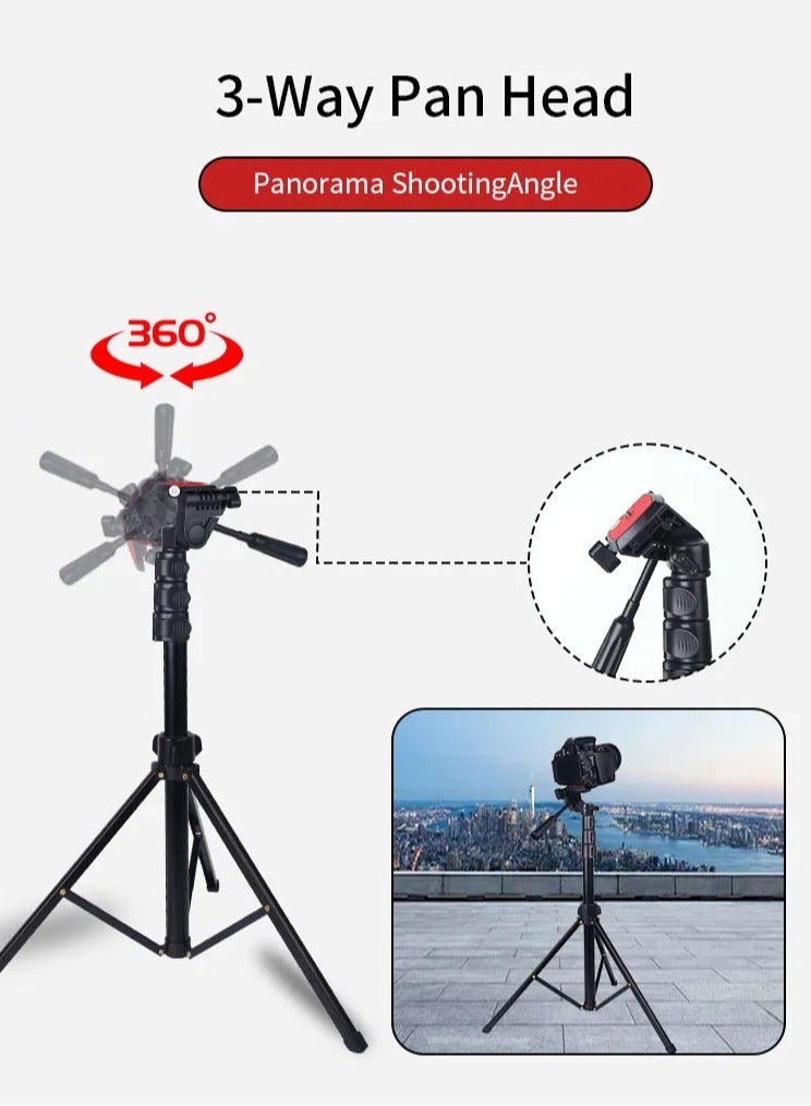 JMARY KP-2206 Professional Tripod 169CM Aluminum Camera & Mobile Stand with 360° Rotating Head Selfie Stick Phone Holder Carry Bag for DSLR Smartphones Video Recording - Image 3