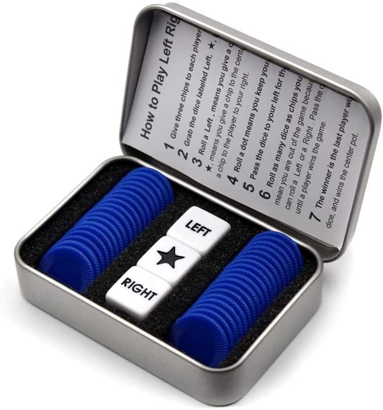 Befantasway Right Left Center Dice Game Set with 3 Dices& 36 Chips - Blue - Image 1