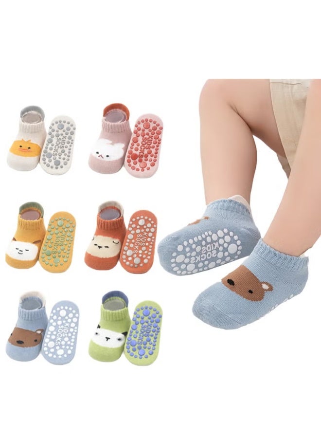 MileMelo 6 Pairs Baby Non Slip Socks - Cute & Funny Gender Neutral Baby Shower Gift Multicolour（Style 3） - Image 1
