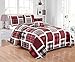 Linen Plus Twin Size 3pc Quilted Bedspread Set for Teen Boys Patchwork Plaid Red Grey Black White New - Image 2