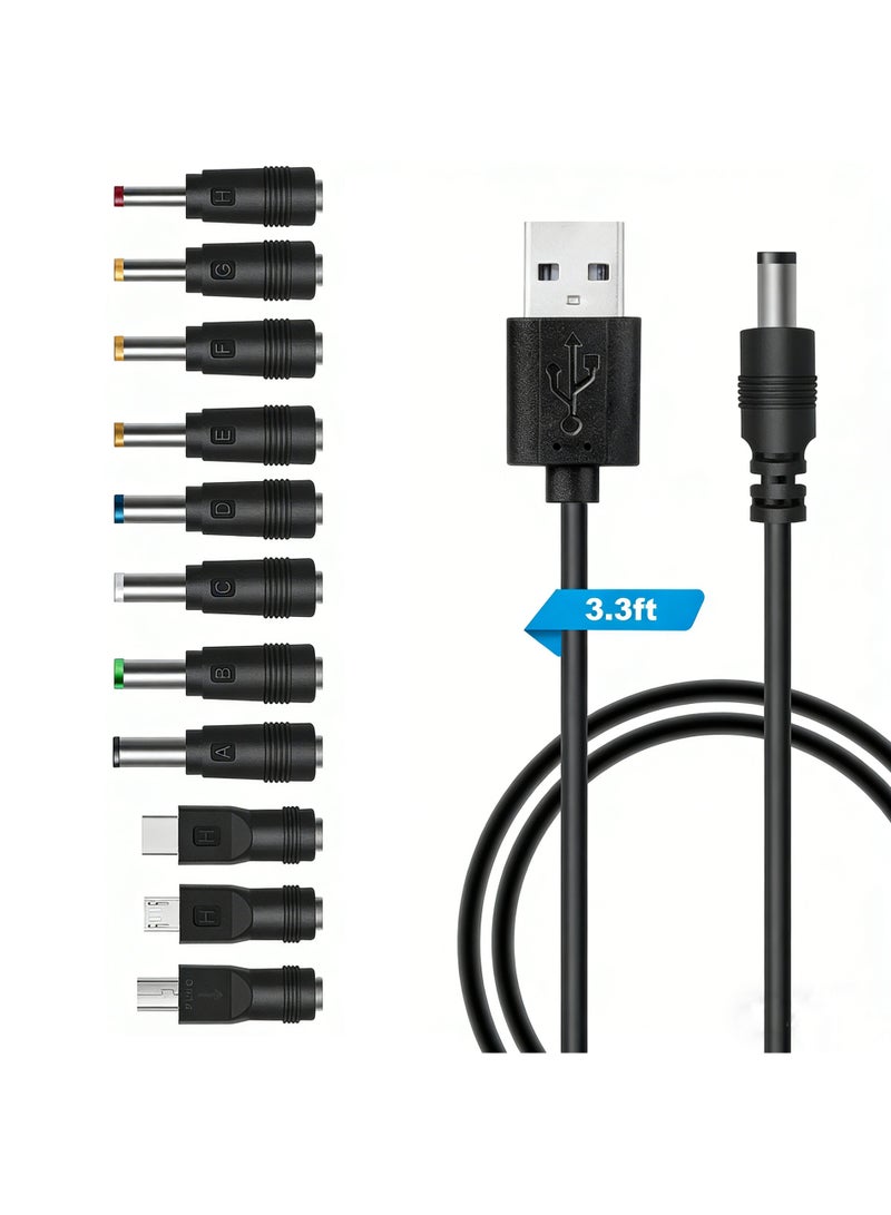 5V Universal DC Power Cable, USB to DC Charging Cord with 11pcs Adapter Plugs for Webcam Router, Recorder, Bluetooth Speaker, Scanner, DVR, Hard Disk Box, USB-HUB etc. - Image 1