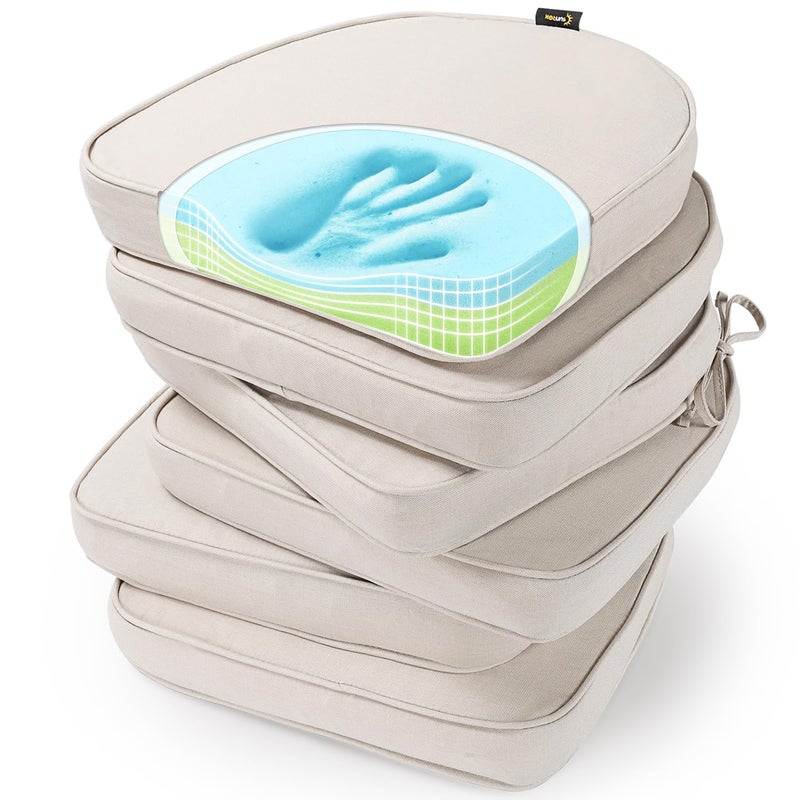 SUNROX Gel Memory Foam Chair Cushions FadeShield Water StainResistant Durable Reversible Seat Cushion Pads with Ties for IndoorOutdoor Kitchen Dining Office 17x16 Set of 6 Cream