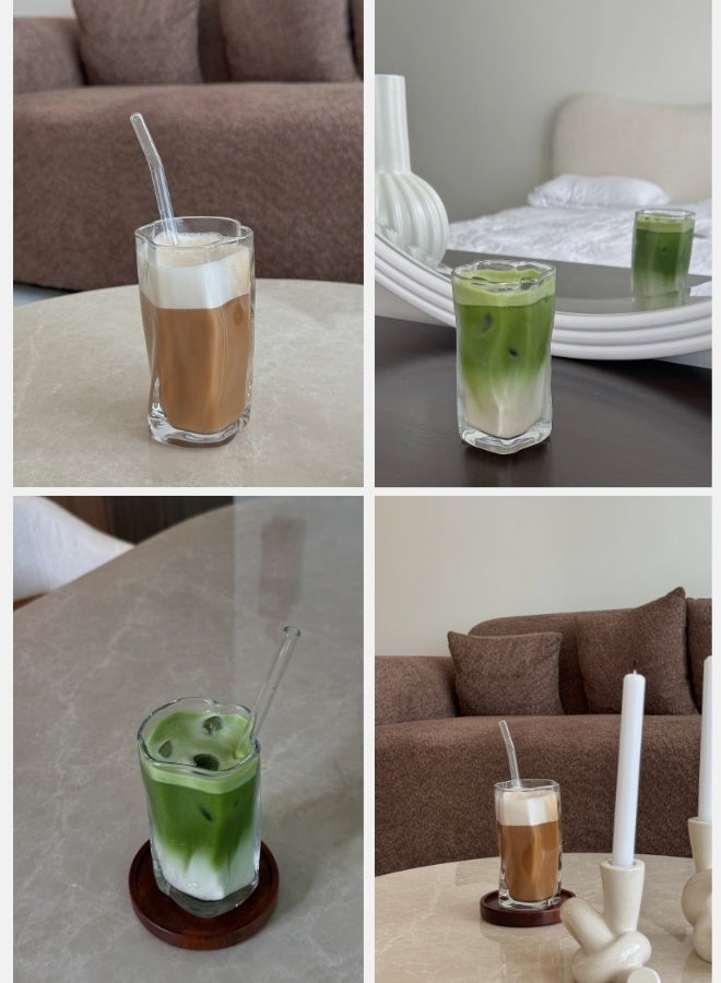 Zence Design (4 Set) Drinking Glasses Set 275ml: Mug, Crystal Glass, Wave Cup, Coffee Cup - Wave Glass Cups for Water, Iced Coffee, Milk, Tea, Juice, Cocktails and Matcha Latte - Image 2