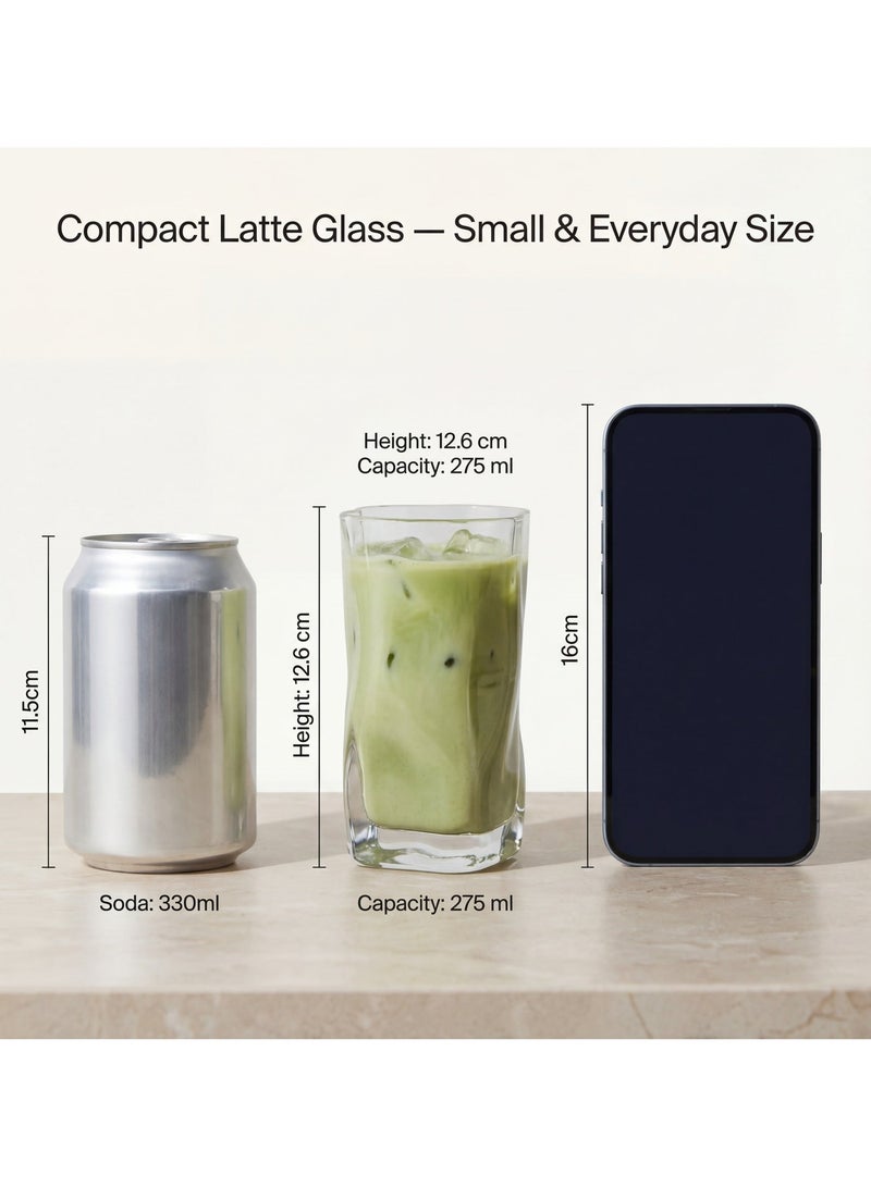 Zence Design (4 Set) Drinking Glasses Set 275ml: Mug, Crystal Glass, Wave Cup, Coffee Cup - Wave Glass Cups for Water, Iced Coffee, Milk, Tea, Juice, Cocktails and Matcha Latte - Image 3