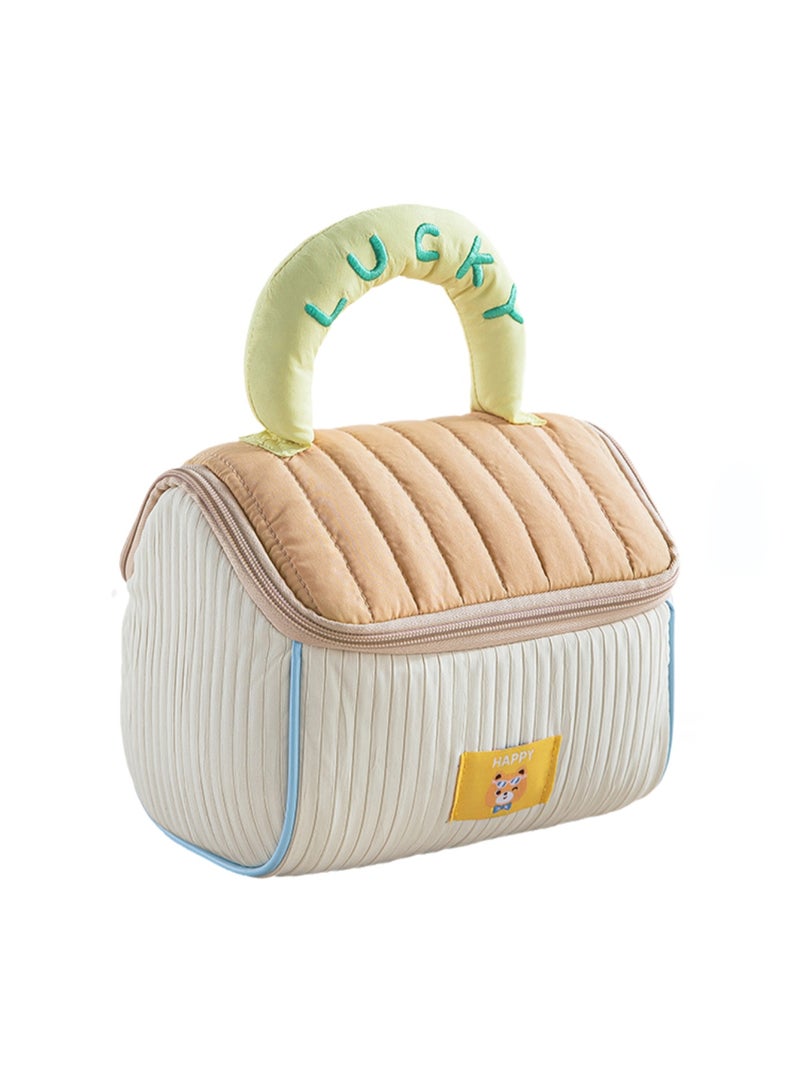 Cute House Cosmetic Bag Girl Soft Contrast Color Toiletry Bag Travel Portable Handbag Large Capacity Storage Bag (Coffee Green Contrast) - Image 1