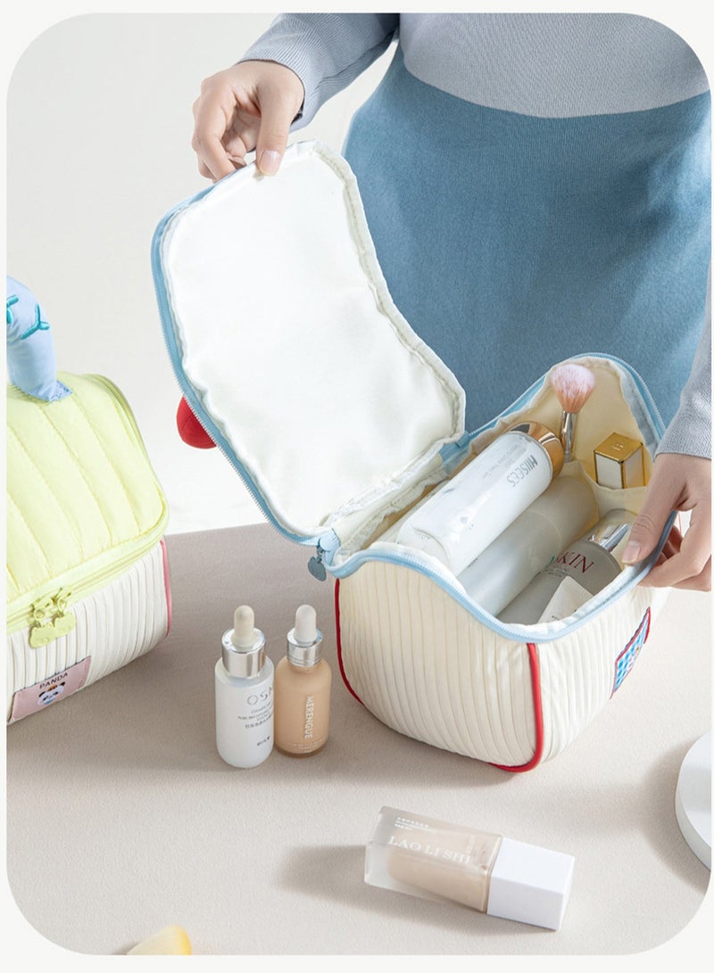 Cute House Cosmetic Bag Girl Soft Contrast Color Toiletry Bag Travel Portable Handbag Large Capacity Storage Bag (Coffee Green Contrast) - Image 3