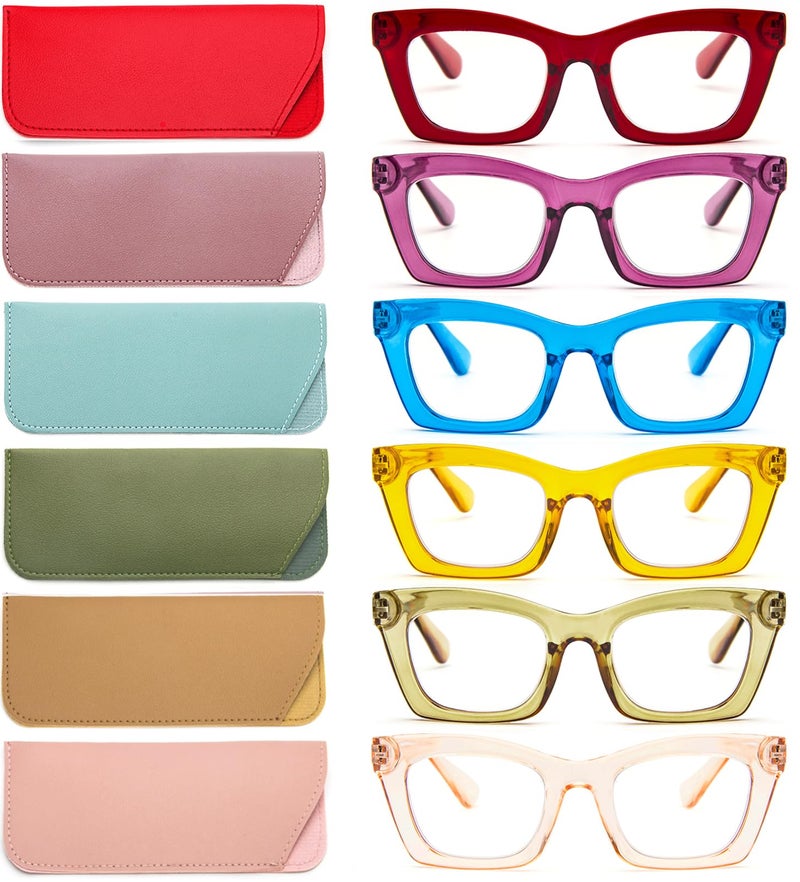 REAVEE 6 Pack Oprah Style Reading Glasses for Women Men Blue Light Blocking Cute Square Computer Readers Spring Hinge 15