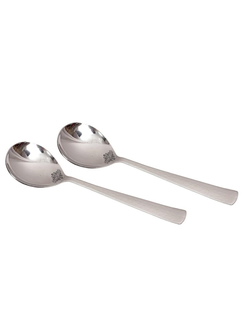 INDIAN ART VILLA Indian Art Villa Handmade Hammered Stainless Steel Serving Spoon Cutlery Set 2 Pieces Silver  - Image 1