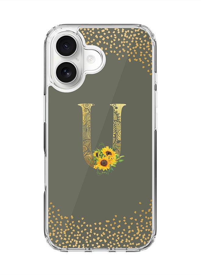 Stylizedd Classic Clear MagSafe Case for iPhone 17 , Hybrid Soft Case Flexible Edges Anti Drop TPU PC Gel Thin Transparent Cover [ Designed for iPhone 17 ] - Custom Monogram Initial Letter Floral Pattern Alphabet - U  (Olive Green )