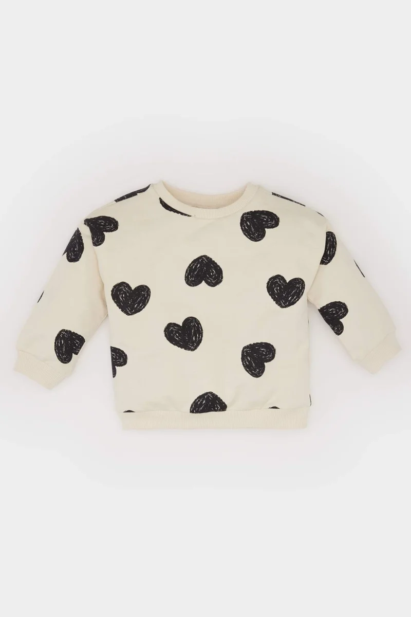 ديفاكتو Baby Girl Crew Neck Heart Patterned Sweatshirt