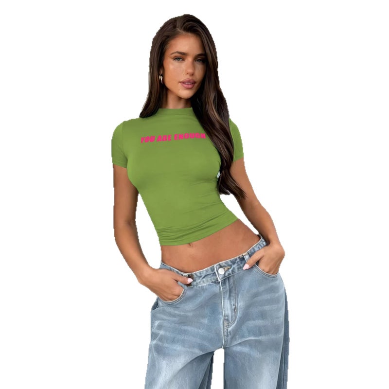 Women's Letter Print Slim Fit Short T-Shirt - Image 5