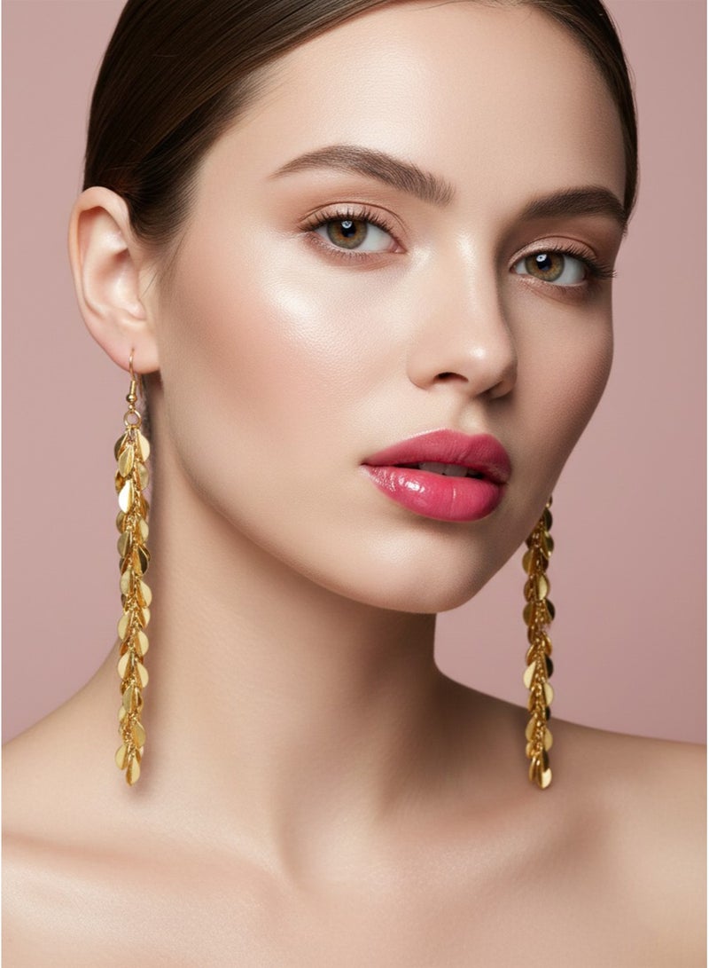 Julia Store 18K Gold Plated Luxury Cute Aesthetic Exquisite Trendy Cute Vintage Bohemia Ethnic Vintage Hock Wheat Leaf Tassel Long Earrings Elegant Gift For Girls Women Jewelry Gift - Image 5