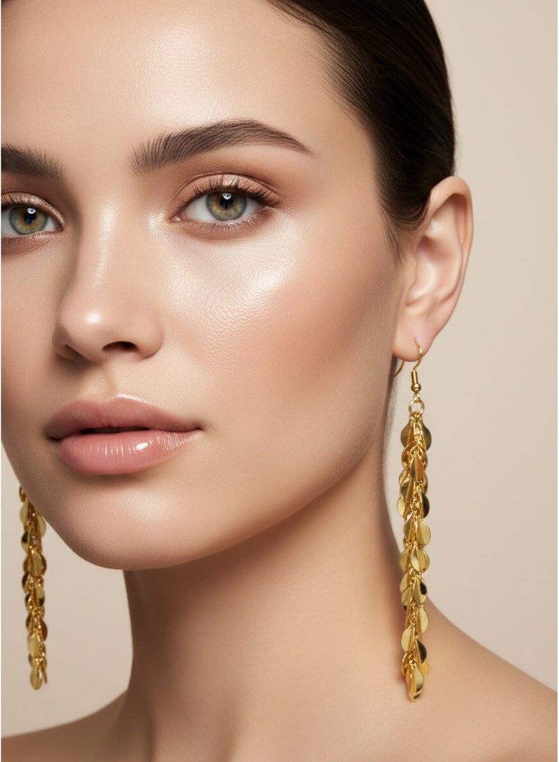 Julia Store 18K Gold Plated Luxury Cute Aesthetic Exquisite Trendy Cute Vintage Bohemia Ethnic Vintage Hock Wheat Leaf Tassel Long Earrings Elegant Gift For Girls Women Jewelry Gift - Image 4