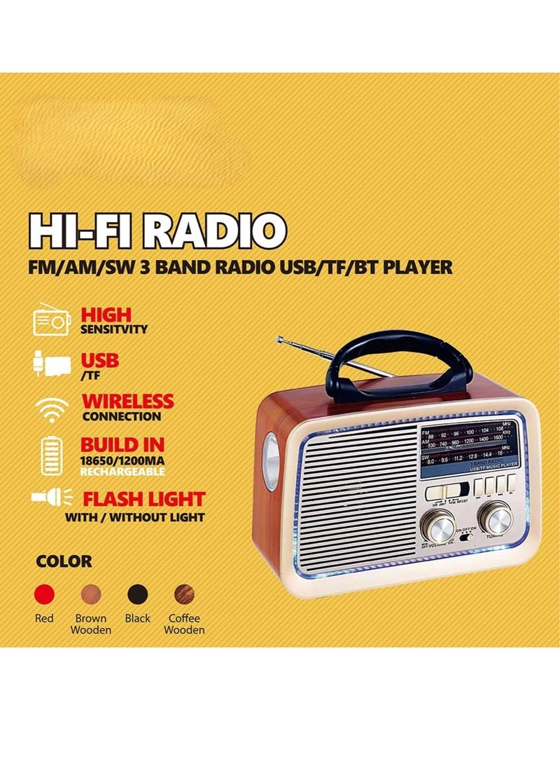 Denx Radio FM - AM - SW Gold/Brown/Black Bluetooth Portable Audio TF Card  USB Flash disk Aux playback  - Image 3