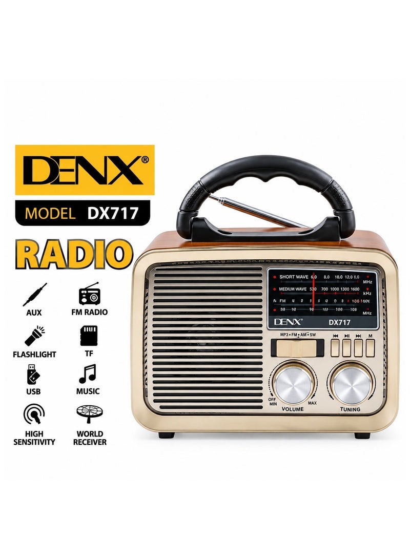 راديو  HI-FI بثلاث قنوات FM - AM - SW ذهبي/بني/أسود بلوتوث AUX بطاقة TF قرص فلاش USB - Image 2