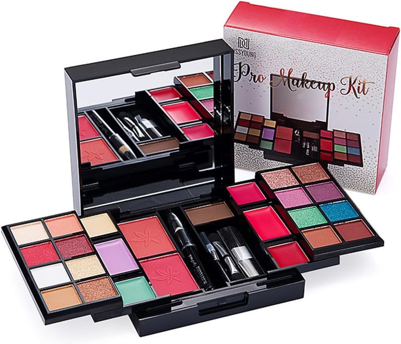 RoseFlower Makeup set Mini Portable All in One Makeup Kit Cosmetic Palette include Eyeshadow Blush Eyebrow Powder Concealer Eyeliner Portable Makeup Set Xmas Gift for Girls