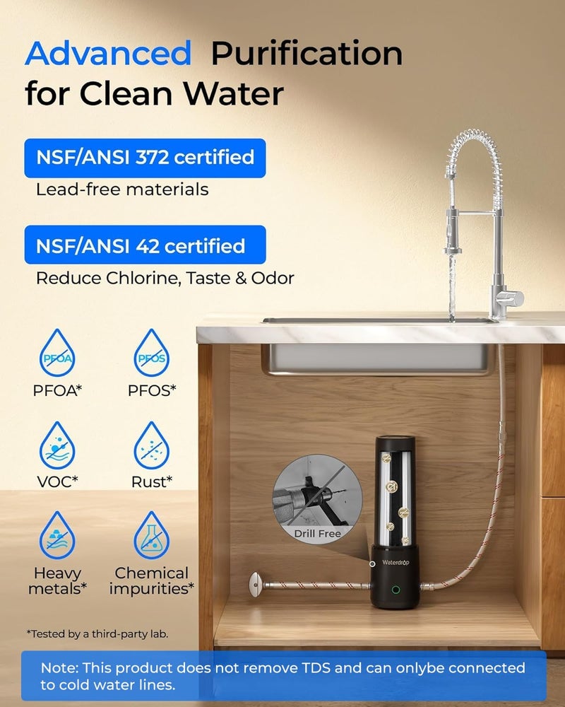 Waterdrop 10UA PRO Under Sink Water Filter, No Drill Required, Time Reminder, Easy Installation, Reduces Lead, Chlorine, Bad Taste & Odor, NSF/ANSI 42 Certified, 11000 Gallons, Does not Lower TDS - Image 4