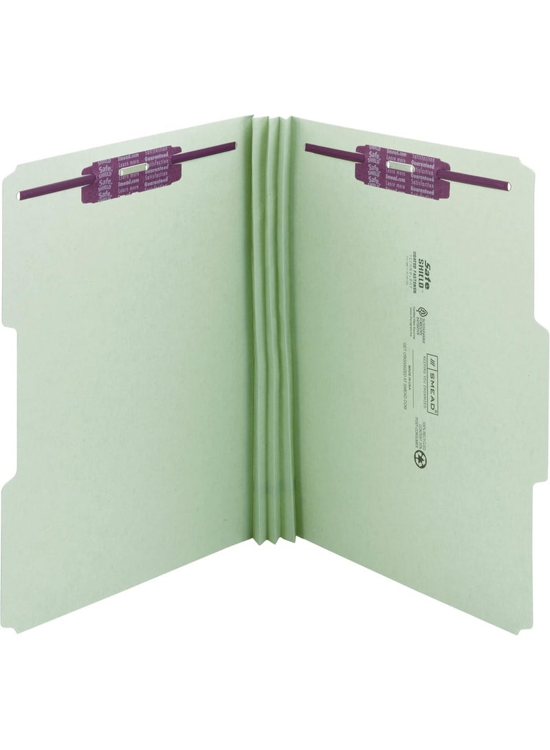 Smead Smead Pressboard Fastener File Folder with SafeSHIELD Fasteners, 2 Fasteners, 1/3-Cut Tab, 3" Expansion, Legal Size, Gray/Green, 25 per Box (19944)  - Image 2