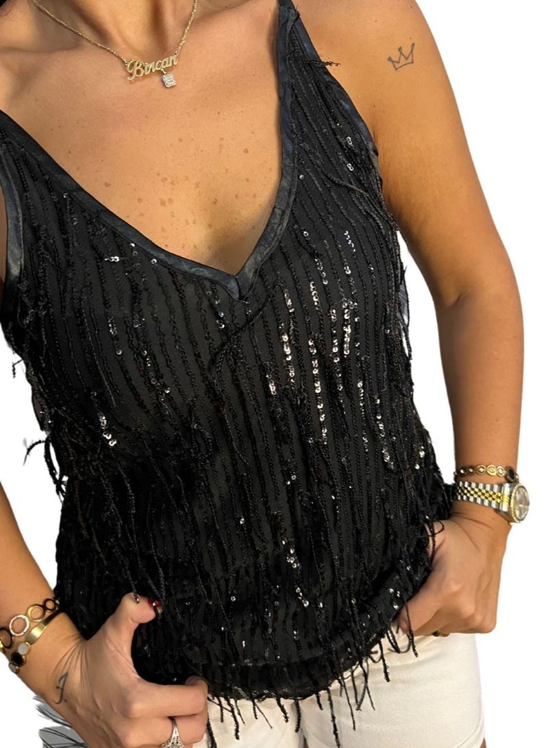 VENTIUP Sequin Details Blouse Black - Image 2