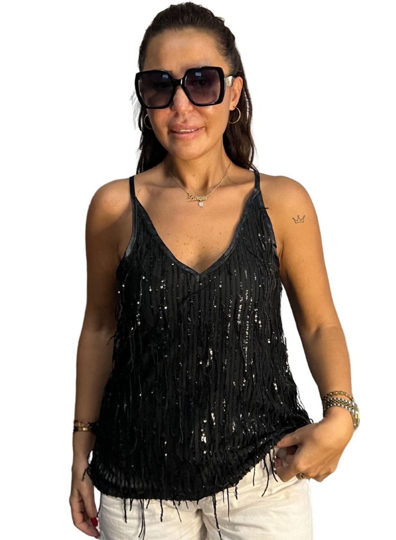 VENTIUP Sequin Details Blouse Black - Image 1