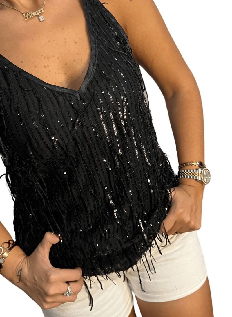 VENTIUP Sequin Details Blouse Black - Image 4